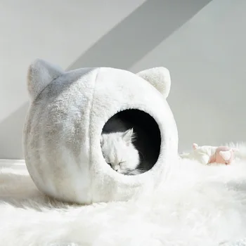 

New Cat House Kennel Cats Sleeping Bag Real Rabbit Fur Bed Warm Pet Nest Pets House Four Seasons Universal Pets House Dog Bed