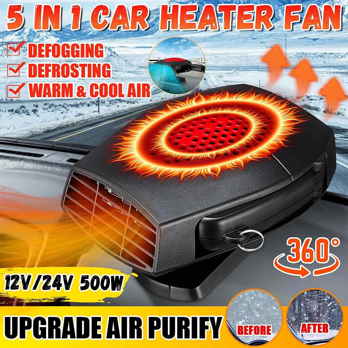 Авто обогреватель 5 в 1 Воздухоочистители 12V 24V 500W кулер сушилка влагоуловитель стекол 2 в 1 Лидер продаж; теплое ночное белье вентилятор Грузовик Ван