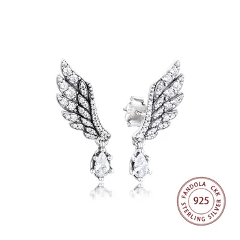 

100% 925 Sterling Silver Earring Dangling Angel Wing Stud Earrings for Women Fashion Jewelry pendientes brincos Free Shipping