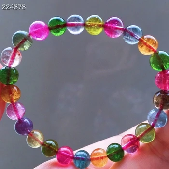 

7.2mm Natural Colorful Tourmaline Quartz Clear Round Beads Bracelet Rainbow From Brazil Women Crystal Jewelry Certificate AAAAAA