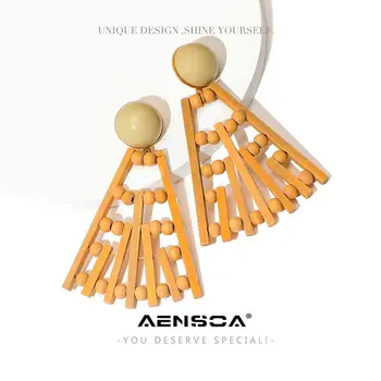 

AENSOA Minimalist Wooden Geometric Drop Earrings Wood Beaded Earring Ethnic Irregular Statement Earrings For Women Party Jewelry