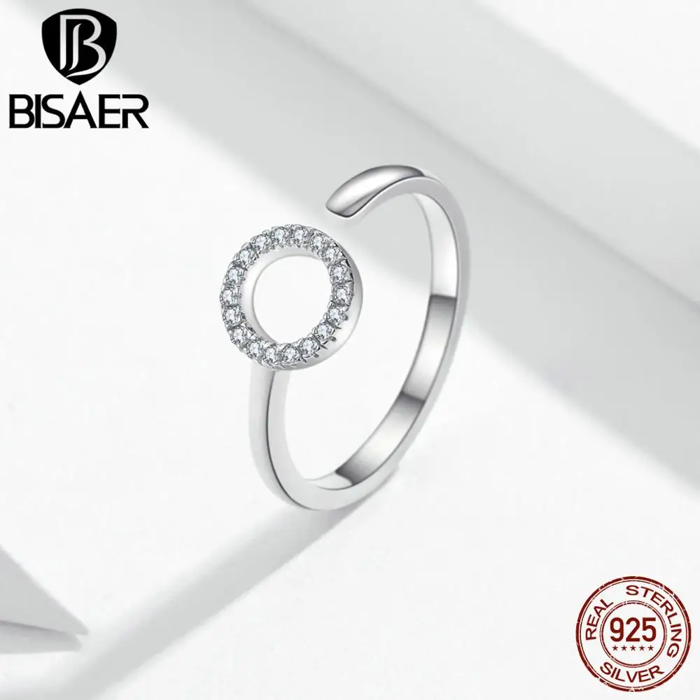 BISAER 925 Настоящее серебро минимализм простые круглые кольца для женщин Трендовое круглое кольцо Anel вечерние обручальные ювелирные изделия Bijoux GXR545