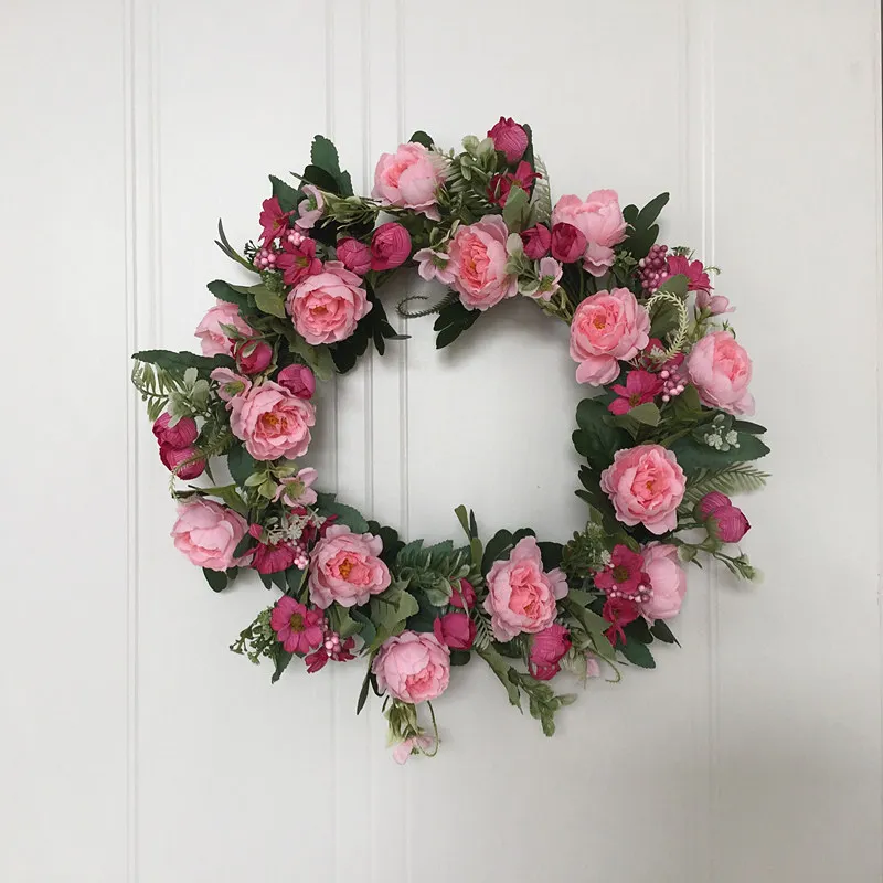 

40 cm Silk Wreaths&Garlands New Simulation Peony Flower Door Lintel Pendant Living Room Decoration Christmas Thanksgiving Decor