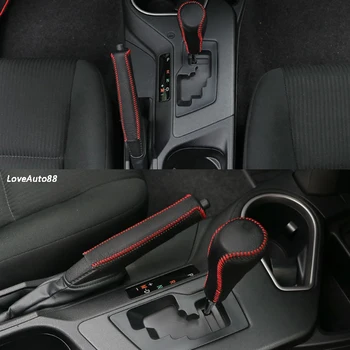 

Car Leather Gear Shift Knob Cover Handbrake Sleeve Collars for Toyota RAV4 RAV-4 2014 2015 2016 2017 2018 Car Accessories