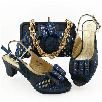 

Excellent wedding/party dark blue African pumps shoes and bag set for lady MM1102 Heel Height 7CM