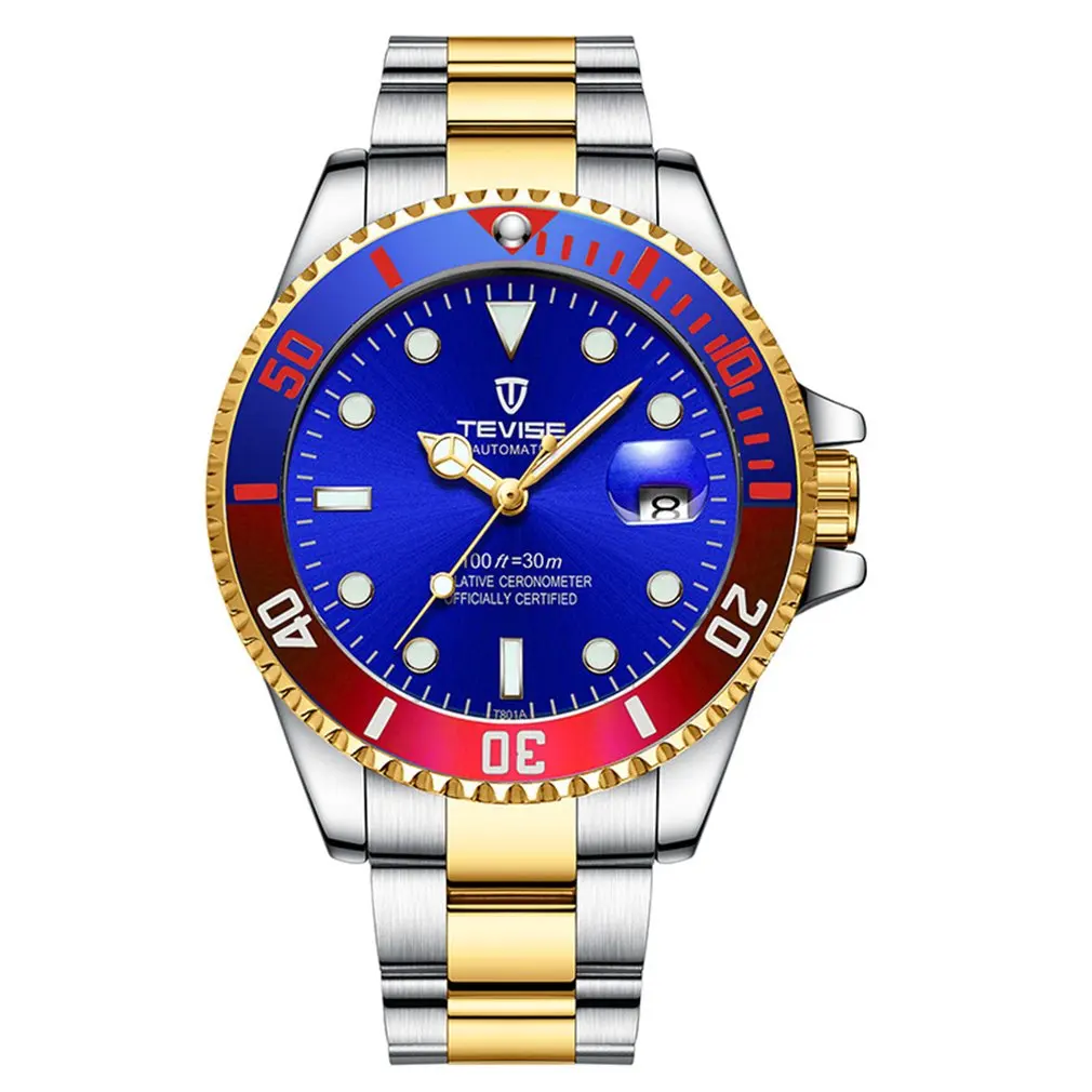 TEVISE красочные светящиеся стальные часы с календарем автоматические механические часы водонепроницаемые повседневные наручные часы для мужчин и женщин T801 - Цвет: 13