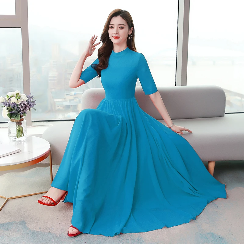 2020 Spring summer New Large size 4XL Women Dress Fashion Chiffon Long Vintage Short sleeve Female | Женская одежда