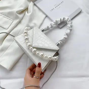 

Mini Pearl shoulder strap PU Leather Crossbody Bags For Women 2020 Solid Color Shoulder Handbags Female Simple Totes Bag