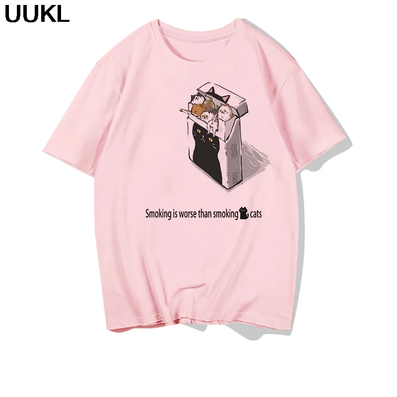 Camisas Mujer 2020 Летняя женская футболка Харадзюку каваи Somking Is Harder Than Smoking Cats с надписью