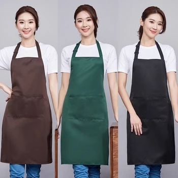

Adjustable Bib Apron with 2 Pockets Stain Resistant Canvas Cooking Apron Kitchen Convenience Store Solid Color Apron