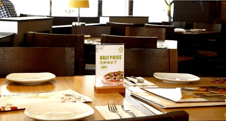 A4_A5_A6_T_Shape_Desk_Acrylic_Sign_Holder_With_Wood_Base_On_Tabletop_Countertop_Standing