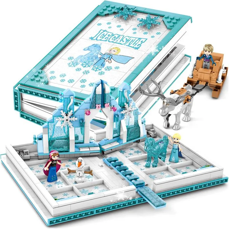 

Hot Princess Frozen Magic Book Set Model Building Blocks Toys Girl Friends Palace Ice Castle Princess Elsa Anna Figures Bricks