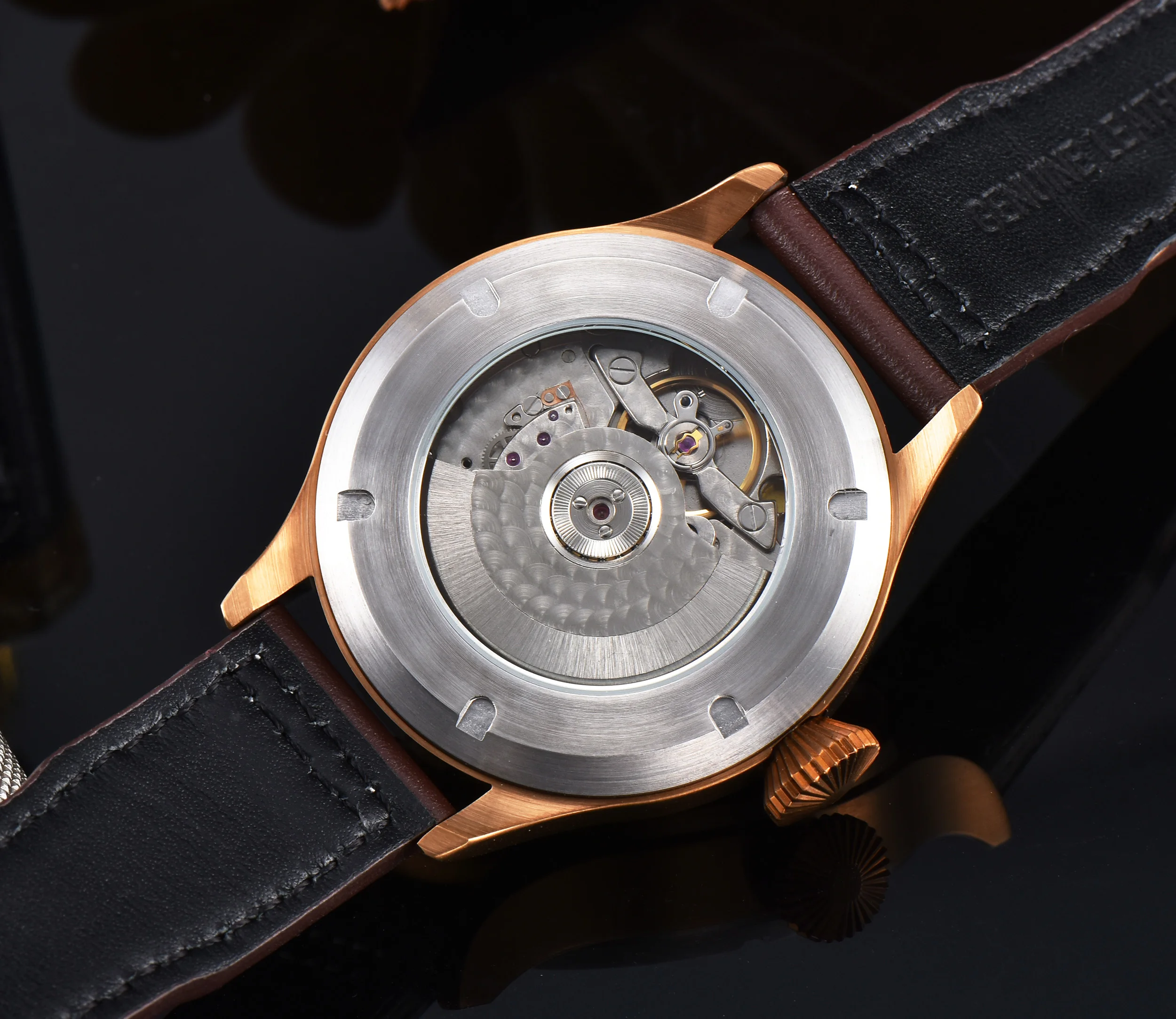 Роскошный бренд Corgeut42MM Автоматические Мужские механические наручные часы Ночная Дата синий циферблат кофе чехол 316L SS настоящий ремень мужские часы