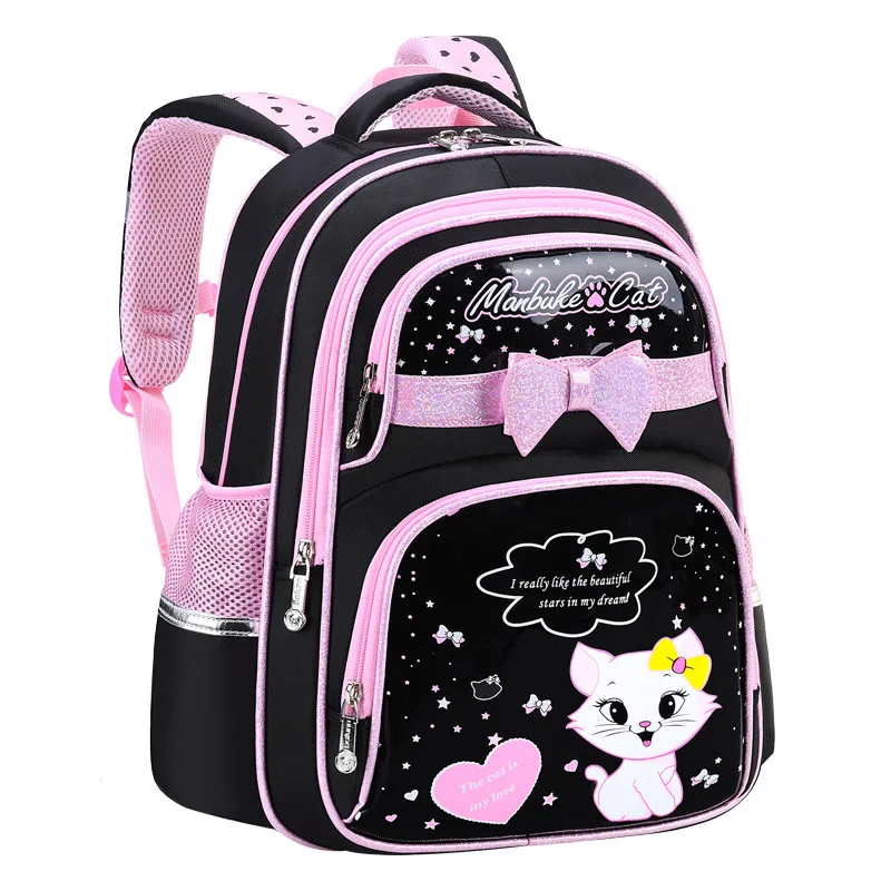 Bolso escolar de piel sintética para chicas, Mochila ortopédica de moda para chicas, con Gato bonito, 2021