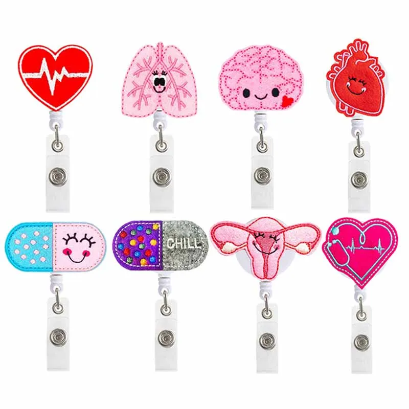 

Cute Felt Pills Lubg Nurse Doctor Hospital Badge Reel Retractable ID Badge Holder With 360 Rotating Alligator Clip Name Holder