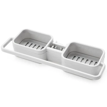 

Household Faucet Storage Rack Double-grids Dishcloth Drain Rack For Kitchen Sink 1PCS