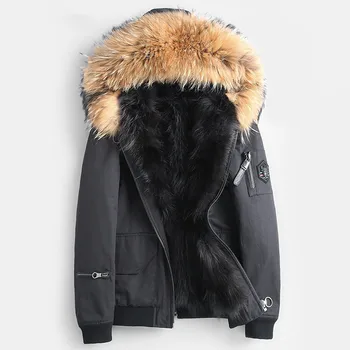 

Raccoon Liner Winter Coat Men Real Fur Parka for Mens Clothing Short Jacket Plus Size Casaco YY866
