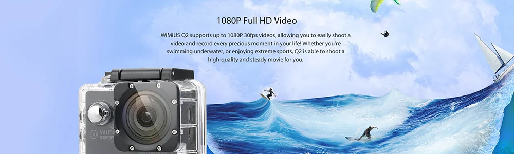 Спортивная экшн-видеокамера WIMIUS Q2, Full HD 1080 P, WiFi, 12 МП, 30 м, водонепроницаемая камера для подводной съемки, 170D, 2,0 дюйма, с ЖК-экраном