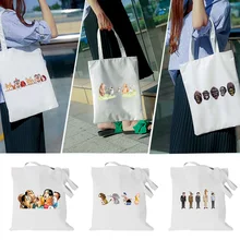 Women Handbags Canvas Tote Bags Reusable Grocery Shopping Bag Eco Foldable Cute Cartoon Series Pattern Shoulder Bags