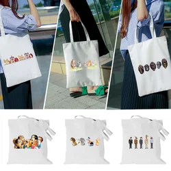 Women Handbags Canvas Tote Bags Reusable Grocery Shopping Bag Eco Foldable Cute Cartoon Series Pattern Shoulder Bags