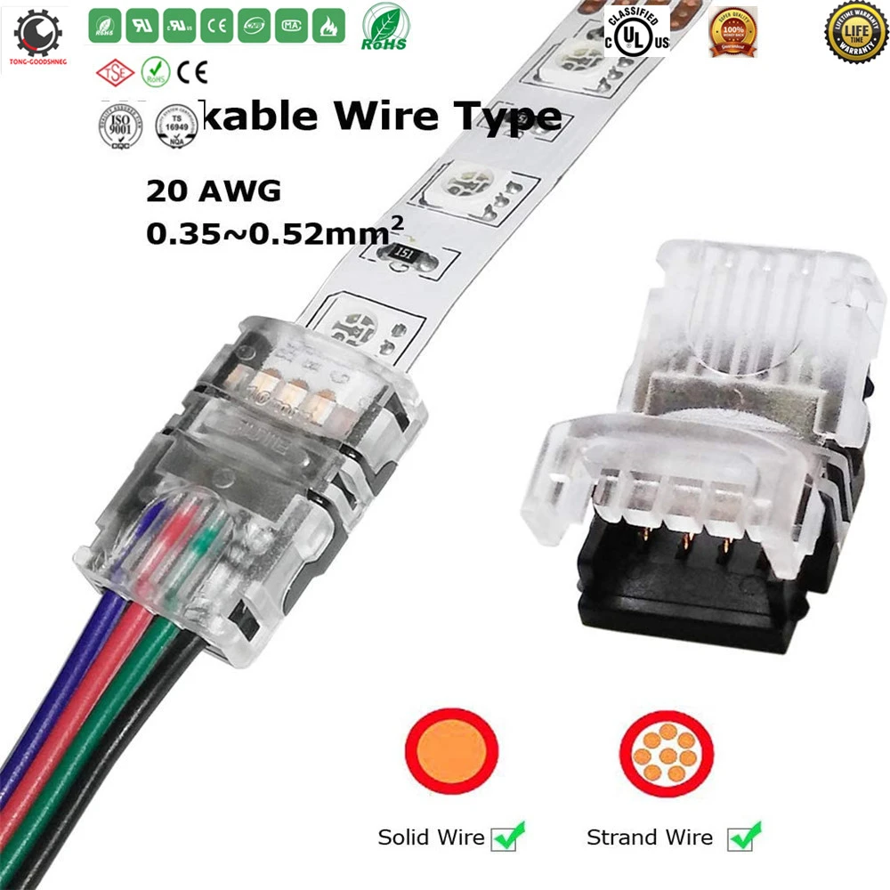 RGB LED Connector for 4Pin 5050 Non Waterproof LED Strip Lights Strip to  Wire Quick Connection,20 18 AWG Wire No Stripping|Connectors| - AliExpress