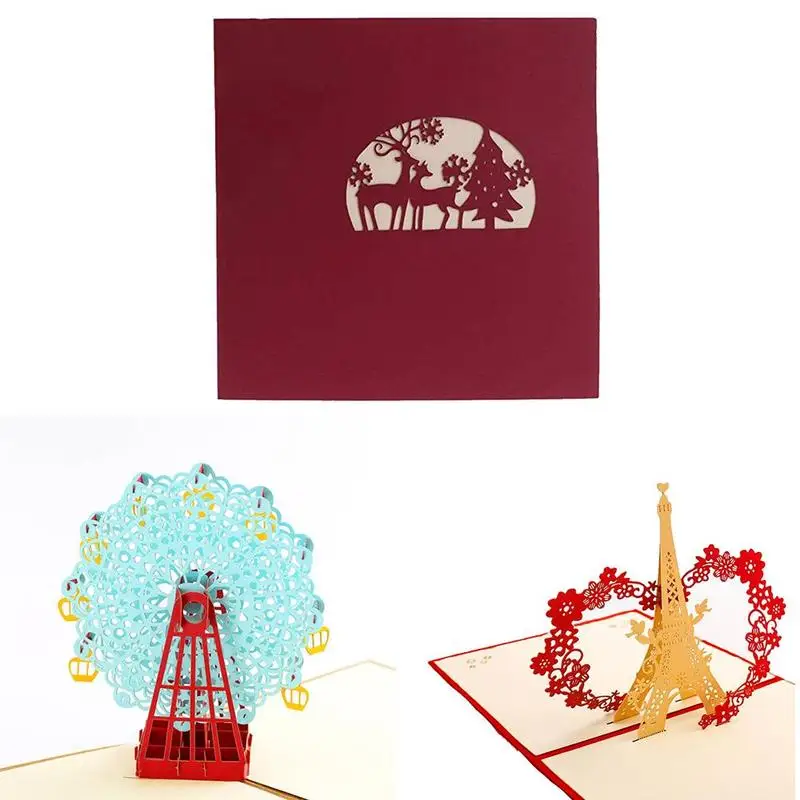  Christmas LED Light Music 3D Stereo Greeting Cards Postcard Deer Paper-cut Craft Carving Christmas  - 4.00027E+12