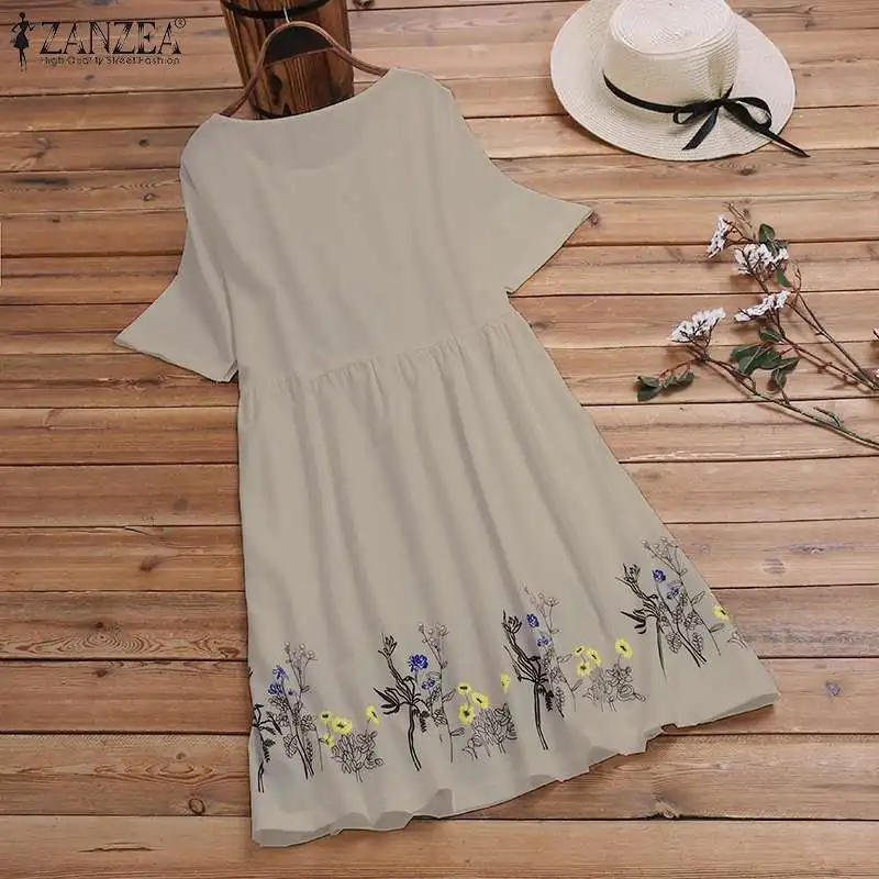 Women Casual Mini Dress Summer Sundress ZANZEA Lady Loose Long Shirt Vestidos Floral Print Bohemian Beach Party Short Robe