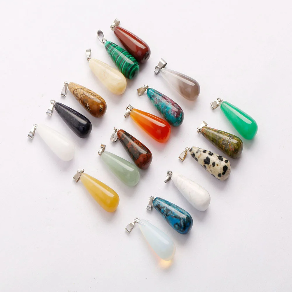 Natural  Stone 10*25mm Water Drop Amethyst Rose Quartz  Tiger's Eye Opal Crystal Pendants fit  Necklace Earrings Jewelry  Making