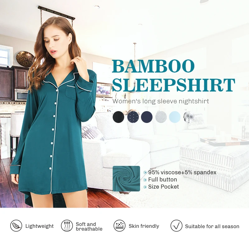 Joyaria Sexy Sleepwear Women Long Sleeve Nightgown Button Down