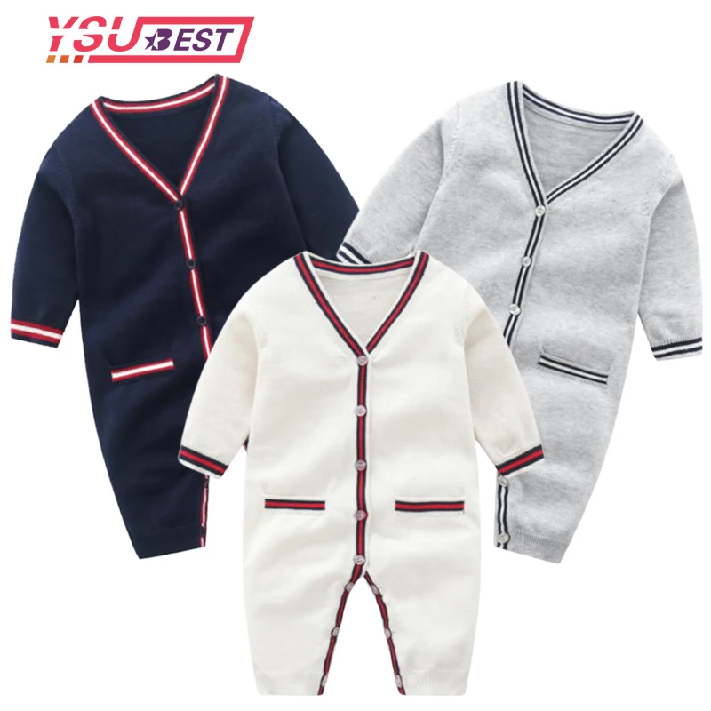 

0-3Y Baby Knitting Rompers Overalls Newborn Long Sleeve Jumpsuit Girls Boys Clothes Baby Winter Romper Leisure Jumpsuit Stripe