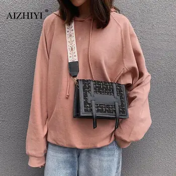 

Female Square Woolen Leather Messenger Bags Women Retro Winter Fashion Flap Wide Shoulder Crossbody Bag