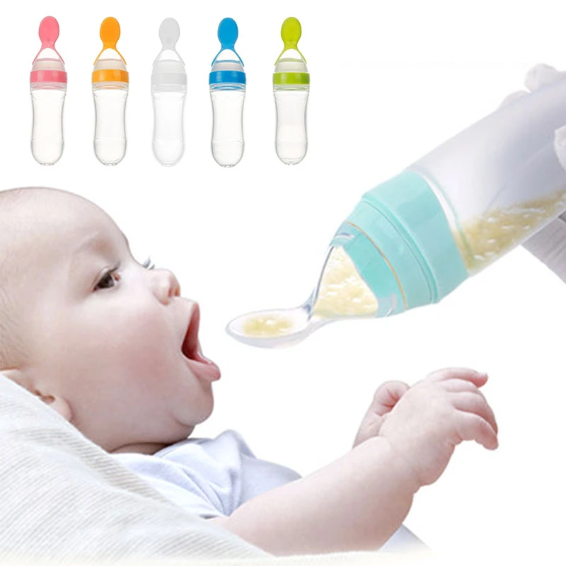 Biberon Silicone Spremere Riso Cereali Biberon Cucchiaio Alimentare per bambini Alimentazione Cucchiaio Neonato Neonato Integratore alimentare blu