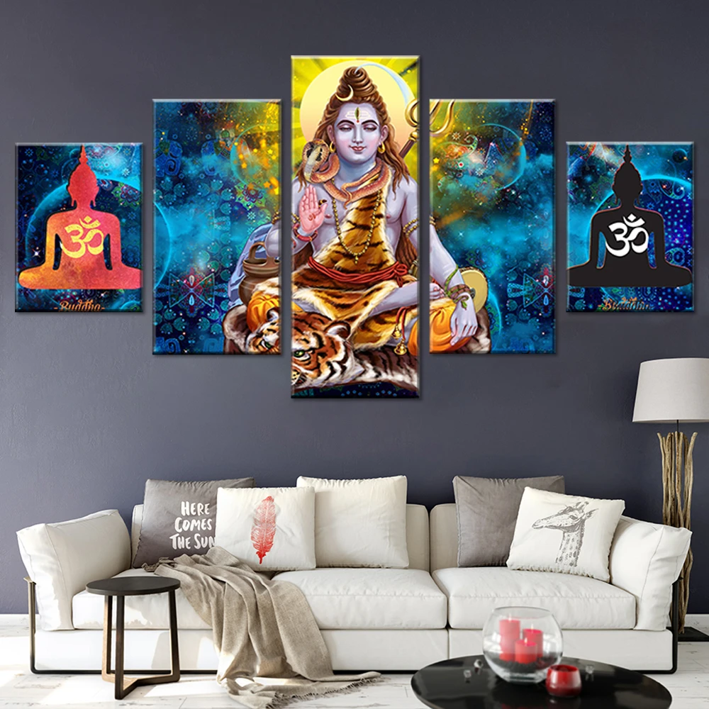 Canvas Pictures Poster Modular 5 Pieces Hindu God Lord Shiva Paintings Hd Printed Art Framework Decoration Home Living Room Wall Painting Calligraphy Aliexpress