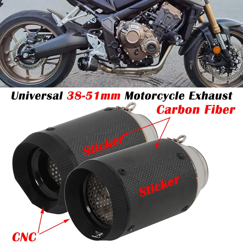 

Универсальная 51 мм Система выхлопных газов мотоцикла, модифицированный гоночный глушитель из углеродного волокна CNC для KTM 390 CBR500 R25 GSX-S750 Z250