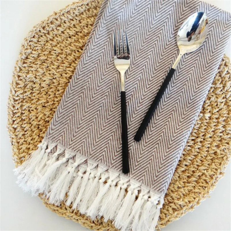 Hand-made Tassel Napkin Cotton Yarn Dyed Dish Towel Cleaning Cloth Multi Tea Towel Dishtowel Kitchen Towel
