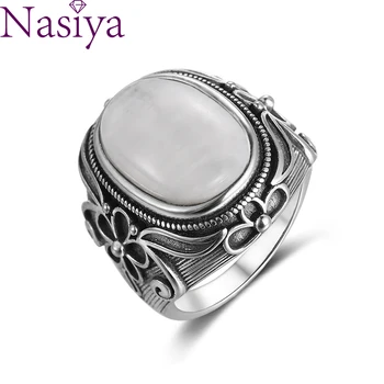

Natural Moonstone Ring Lady 925 Silver Jewelry Retro Party Ring 11x17MM Large Ellipse Gem Gift Wholesale