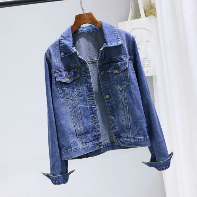 Spring Autumn Fashion Short Denim Jackets Women Single Breasted Long