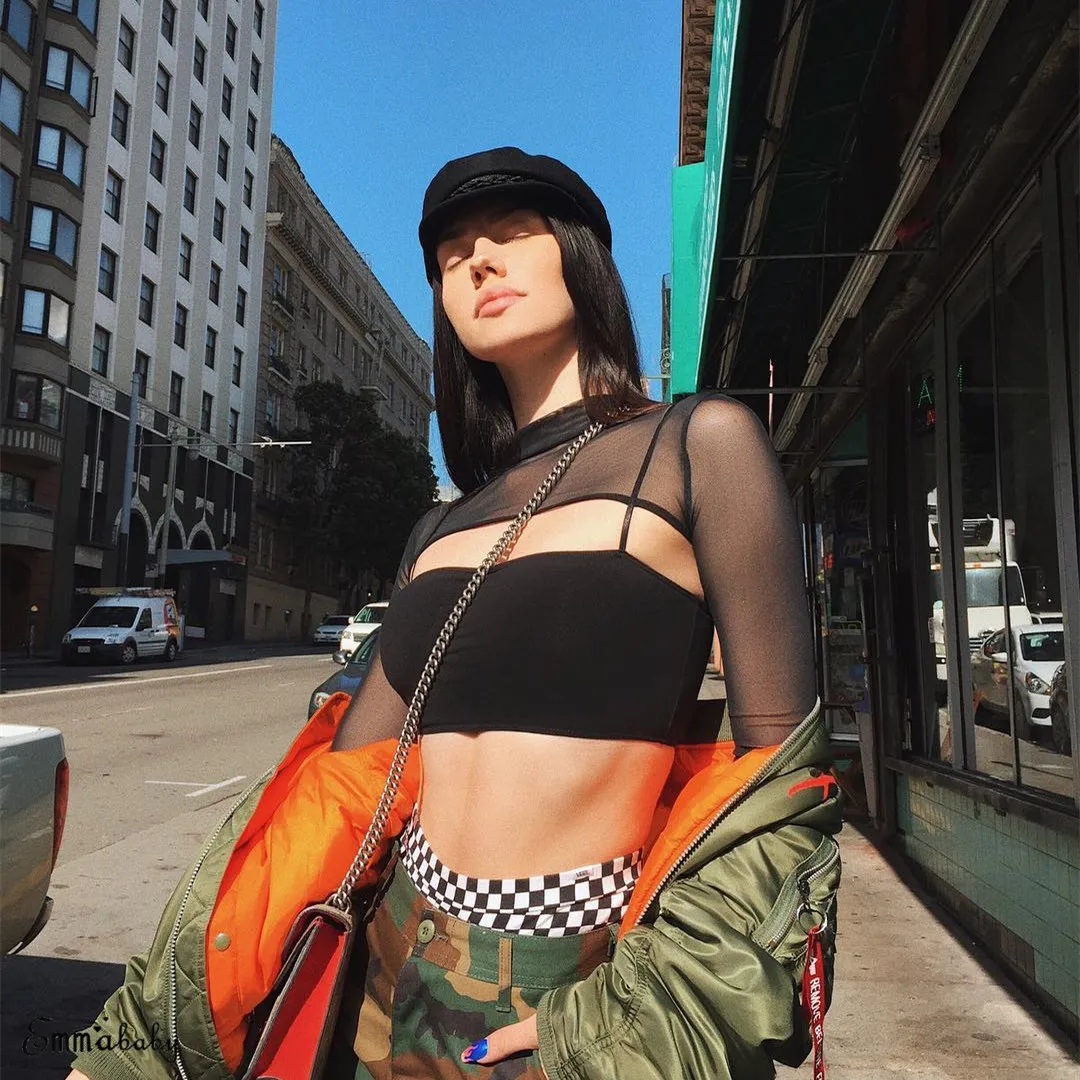New 2020 Hot Women Fishnet Mesh See Through Crop Tops T-Shirt Blouse Tee Clubwear | Женская одежда