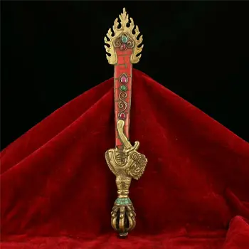 

Collection Old Tibet Temple Pure Copper Inlay Gem Manjusri Wisdom Sword