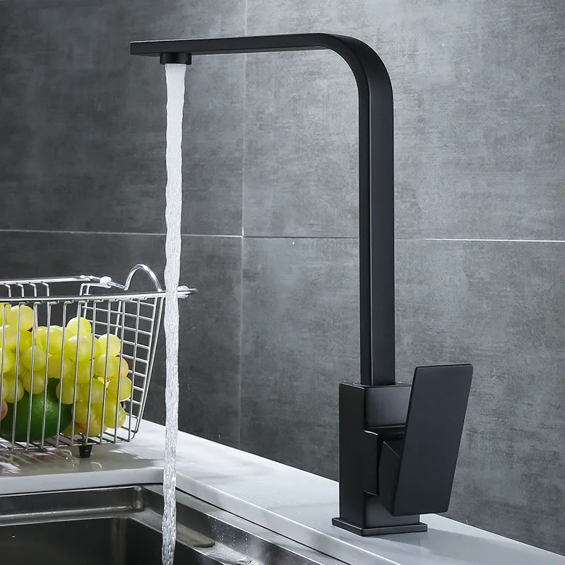 304 Stainless Steel Square Black Paint Kitchen Sinks Faucet 360 Rotating Basin Splash proof Kitchen Mixer Tap Deck Mounted|Kitchen Faucets| - AliExpress