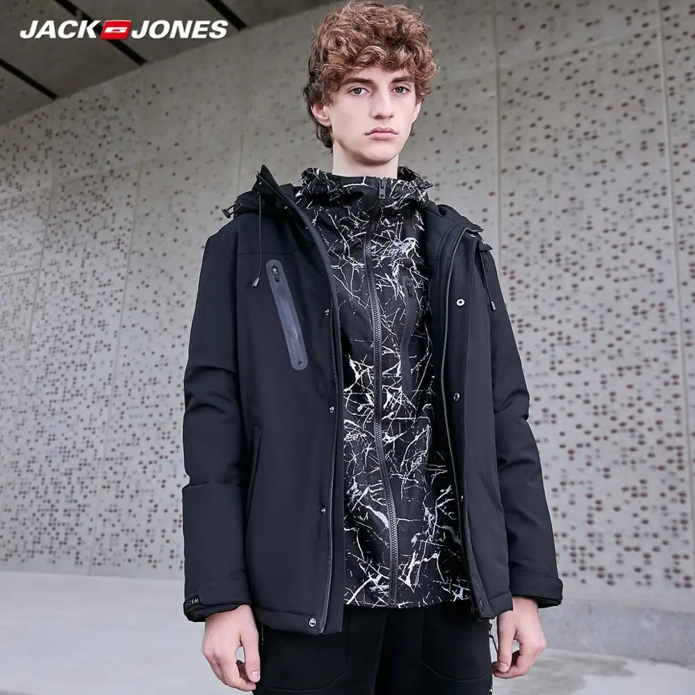 JackJones Мужская спортивная куртка с капюшоном и стоячим воротником модное пальто 219309505 - Цвет: BLACK