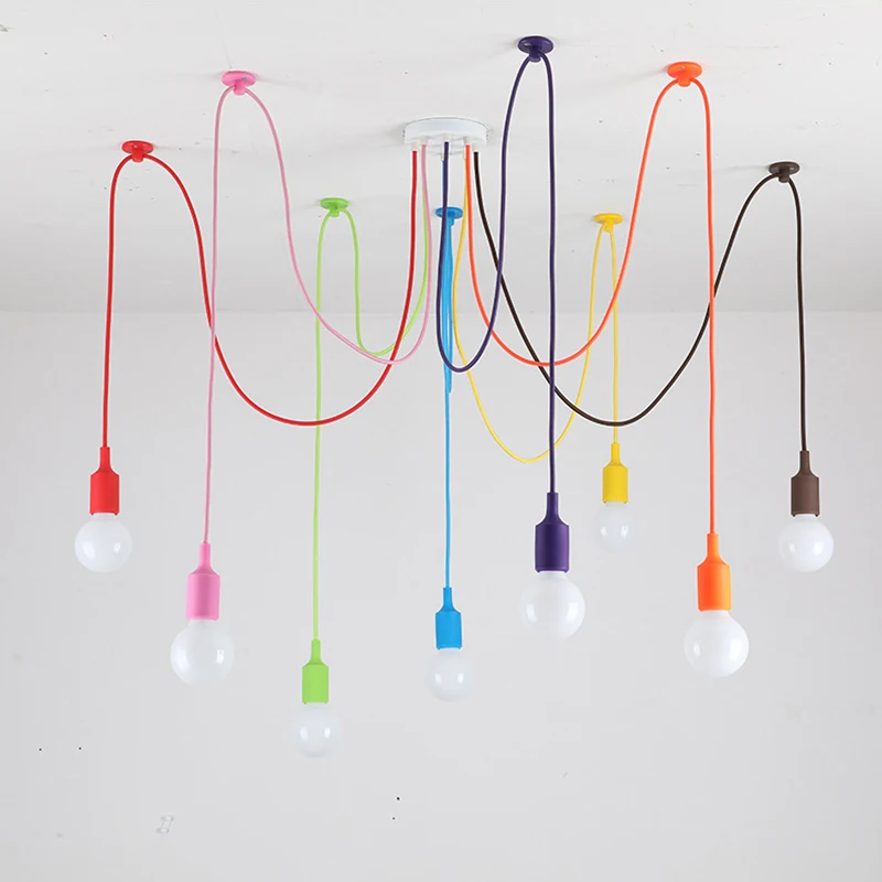 Spider Chandelier Lamp Colorful for Children Baby Nursery Room Silicone E27 Holder LED Suspension Hanging Light Living Room Deco