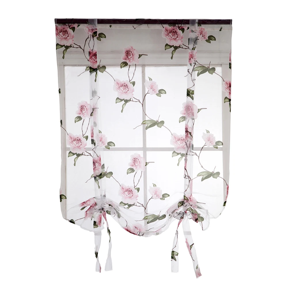 1 Pink 80x100cm Восхитительная романтическая Цветочная римская занавеска-завязывающаяся лента оконная занавеска воздушный шар драпировка вуаль отвесный балдахин кафе кухня Балкон - Цвет: 1 Pink 80x100cm