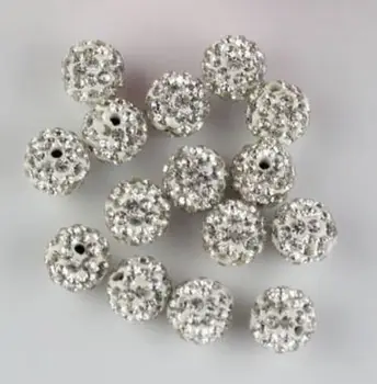 

6mm 8mm 10mm 12mm 14mm 100 pcs/lot white Loose yufg3 Bead Bracelet necklace Rhinestone disco ball handmade crystal