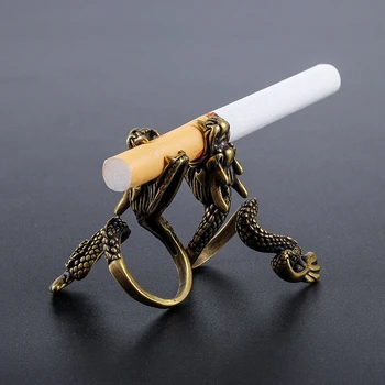 

Pure Copper Dragon Design Vintage Cigarette Ring Holder Finger Rack for 8mm Cigarette Adjustable Men's Ring Smoking Accessories