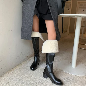 

On Sale Genuine Leather Wool Cold Winter Keep Warm Plush Snow Boots Shoes Women Over The Knee Riding Boot