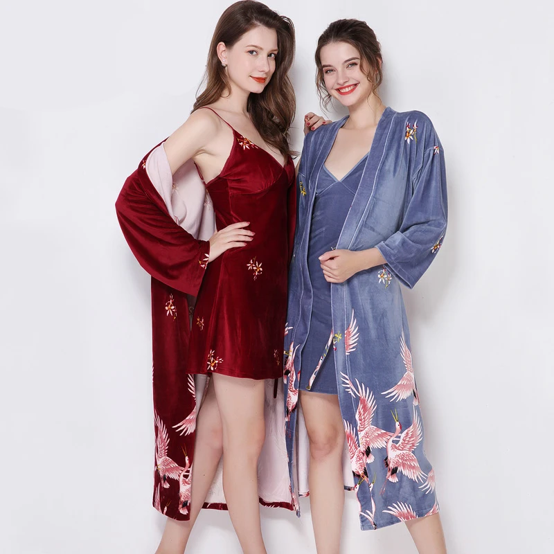 2019 Autumn Winter New Velour Kimono Bathrobe Women Bride Bridesmaid