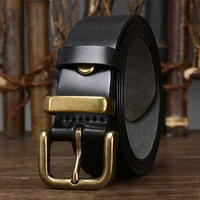 3.8CM Male Belt Cowskin Genuine Leather Strap Pure First Layer Cowhide Retro Pin Copper Buckle Jeans Men Belt For Jeans