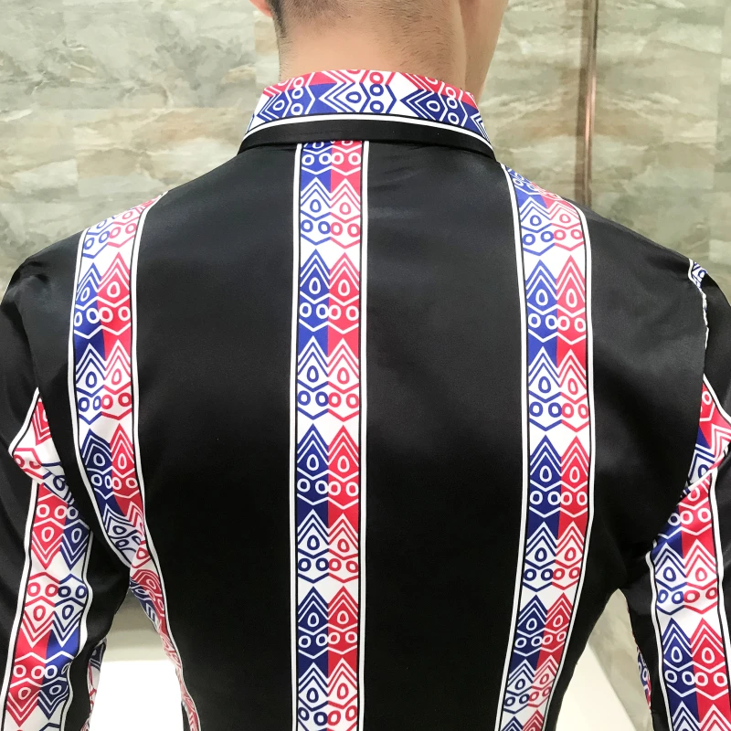 Роскошный узор, полосатая Мужская рубашка, новинка, осенняя, длинный рукав, на пуговицах, Свадебная вечеринка, Клубная рубашка для мужчин, Camisa Masculina Social