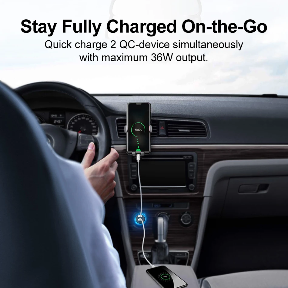 ROCK Metal 36 Вт двойной USB Quick Charge QC 3,0 Автомобильное зарядное устройство для iPhone USB быстрое зарядное устройство для мобильного телефона быстрое зарядное устройство автомобильное зарядное устройство